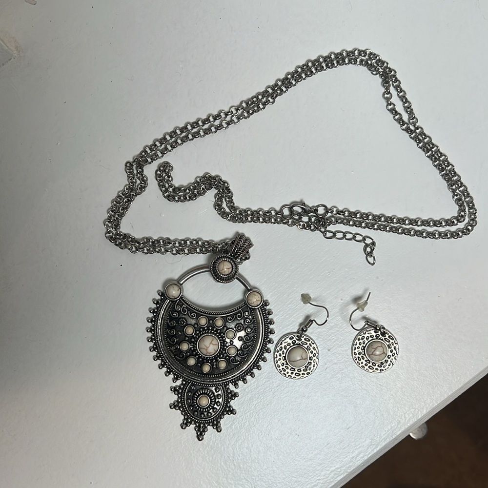 Silver Moon Star Necklace and Earring Set Jewelry